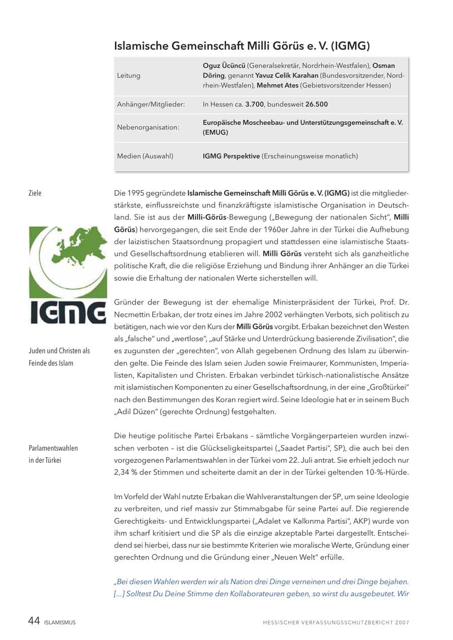 Seite 44 des Verfassungsschutzbericht 2007 Hessen