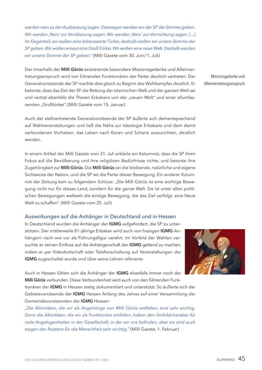 Seite 45 des Verfassungsschutzbericht 2007 Hessen