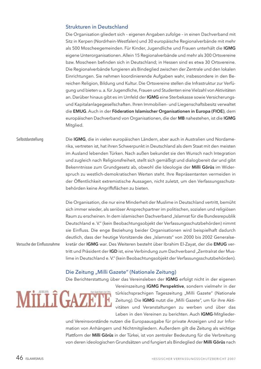 Seite 46 des Verfassungsschutzbericht 2007 Hessen