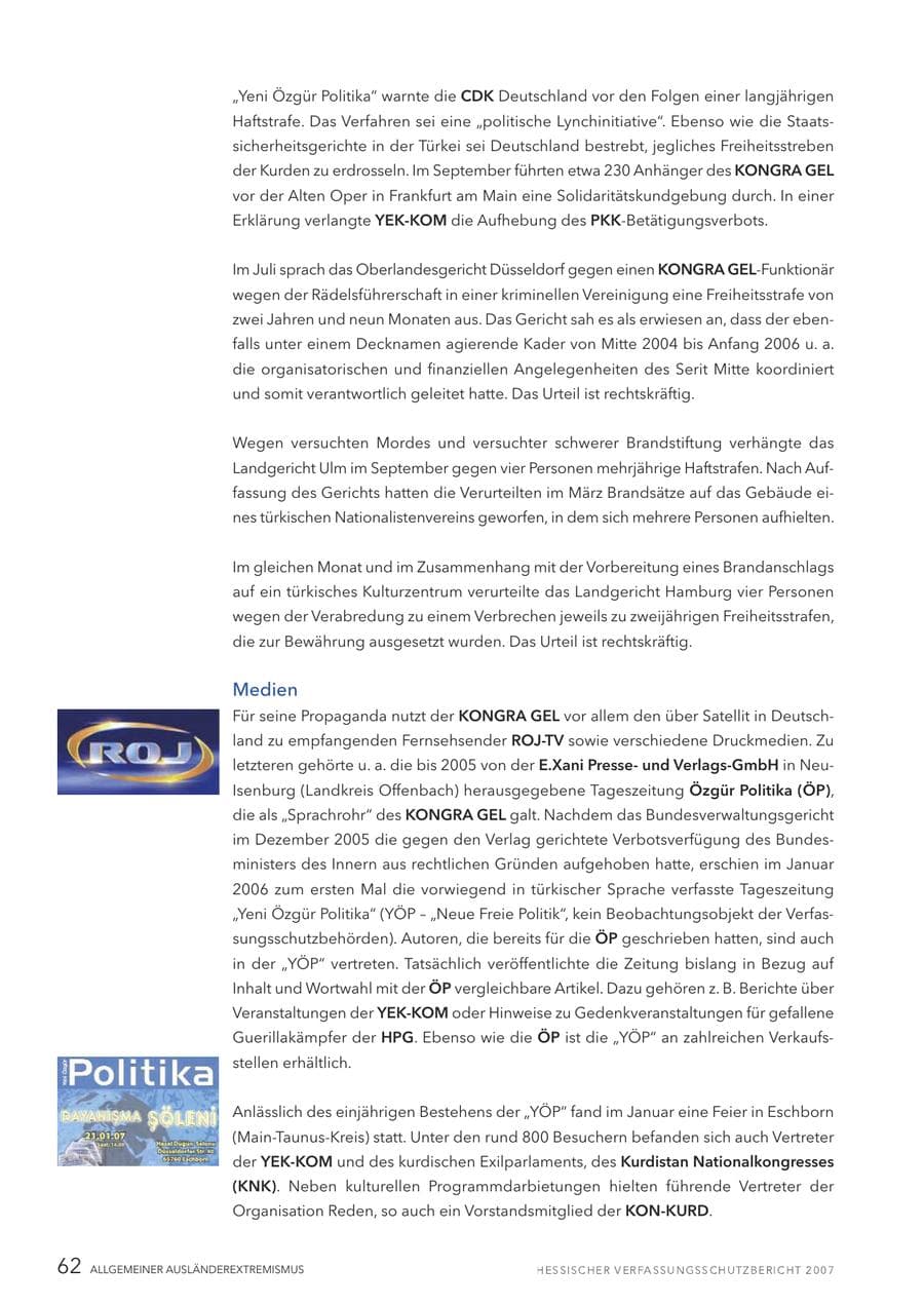 Seite 62 des Verfassungsschutzbericht 2007 Hessen