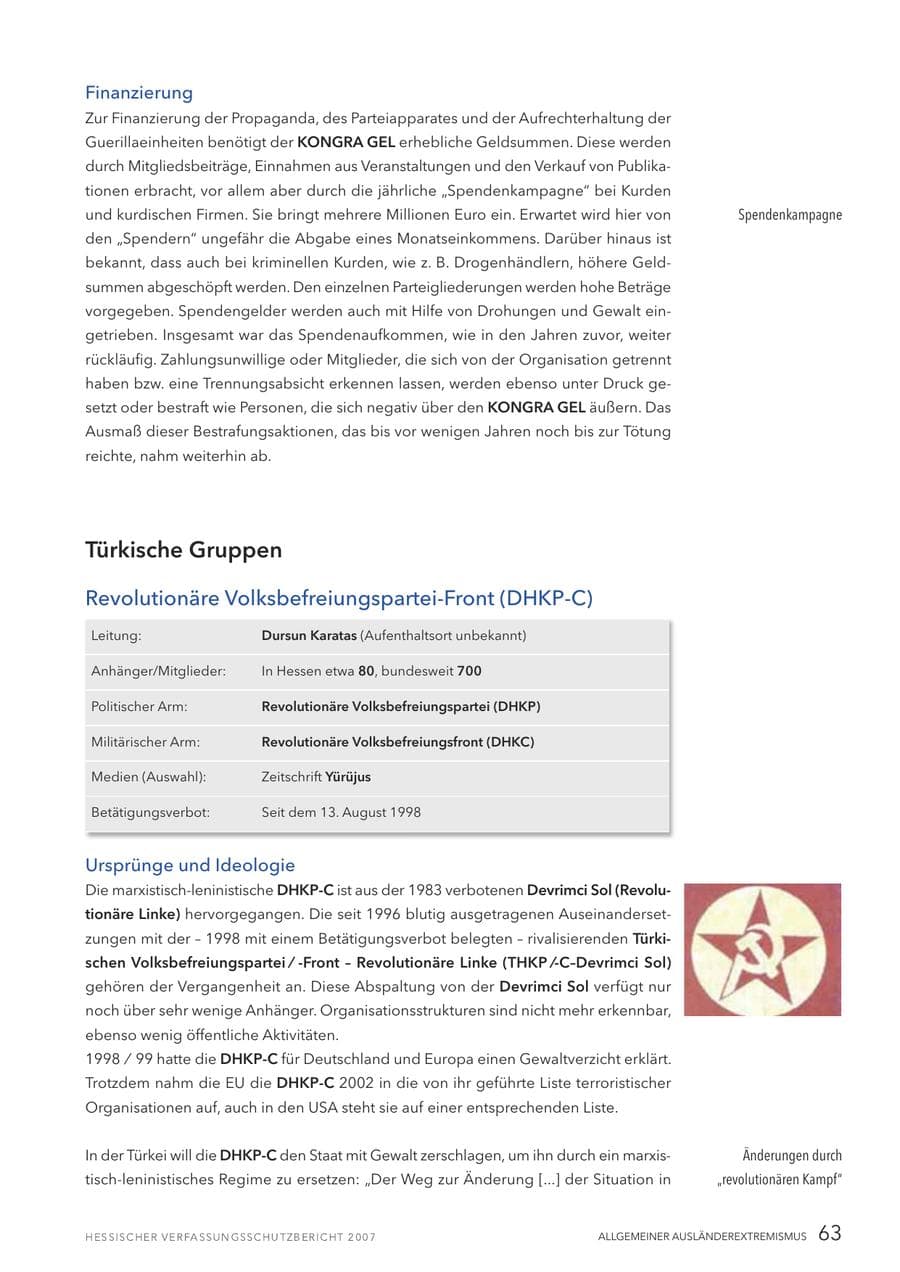 Seite 63 des Verfassungsschutzbericht 2007 Hessen
