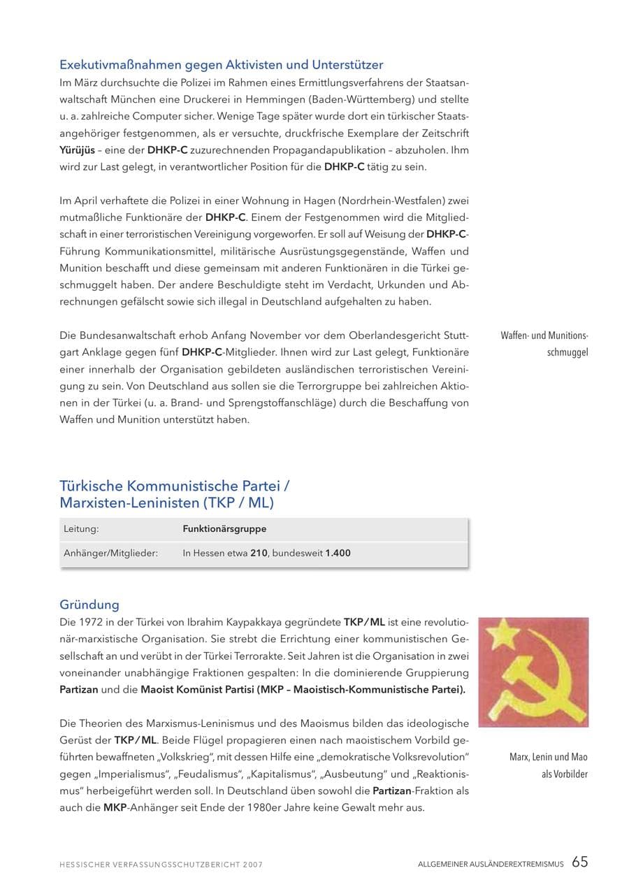 Seite 65 des Verfassungsschutzbericht 2007 Hessen