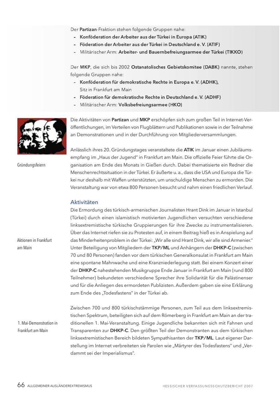 Seite 66 des Verfassungsschutzbericht 2007 Hessen