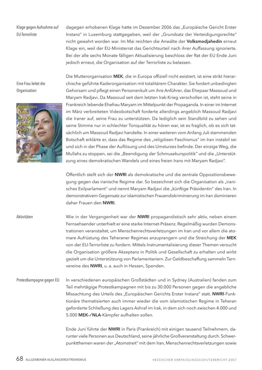 Seite 68 des Verfassungsschutzbericht 2007 Hessen