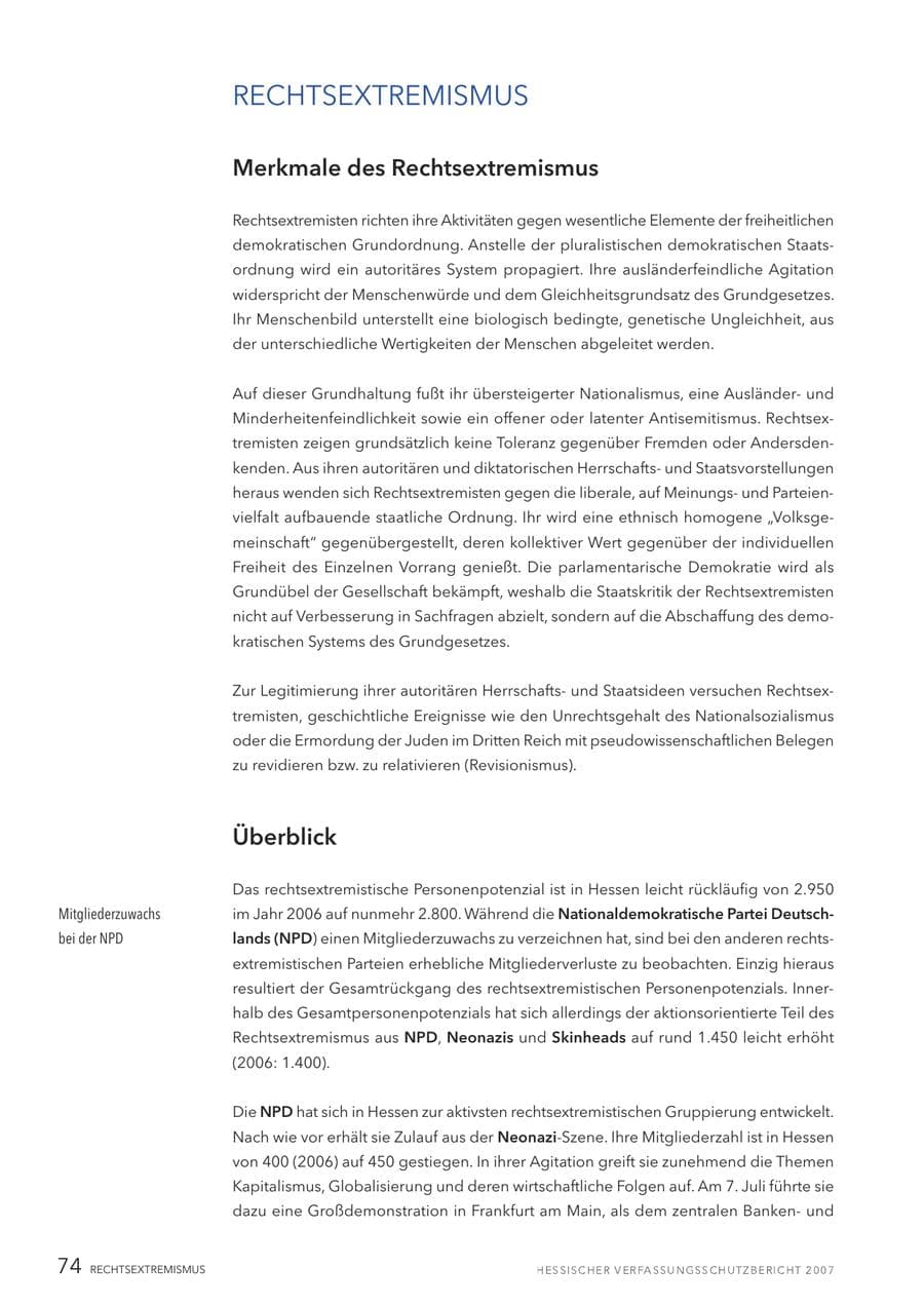 Seite 74 des Verfassungsschutzbericht 2007 Hessen