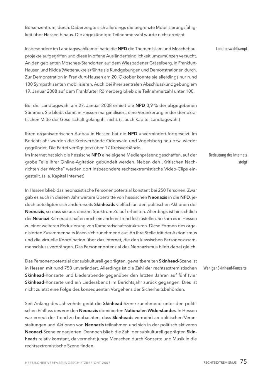 Seite 75 des Verfassungsschutzbericht 2007 Hessen