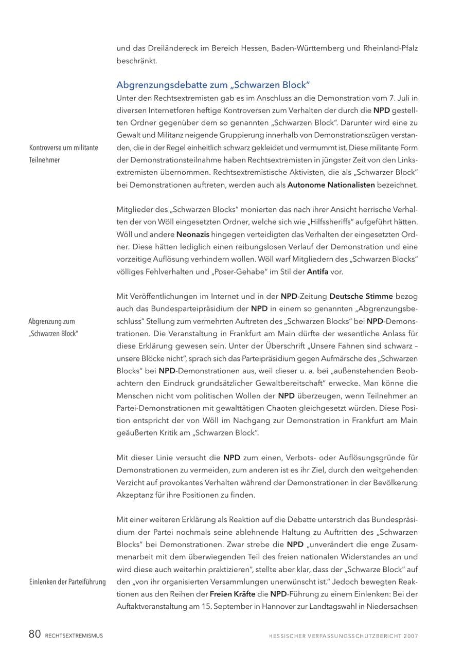 Seite 80 des Verfassungsschutzbericht 2007 Hessen