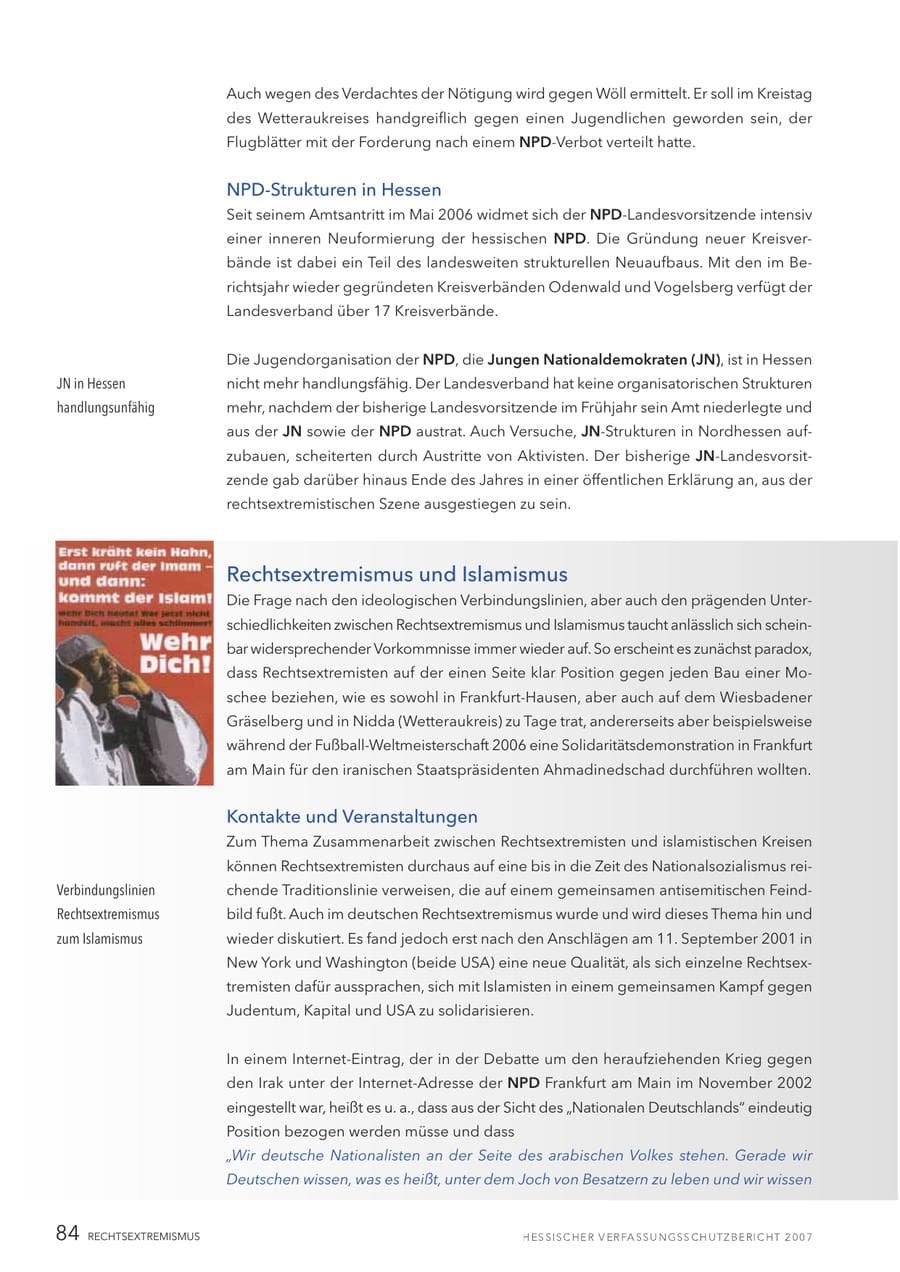 Seite 84 des Verfassungsschutzbericht 2007 Hessen