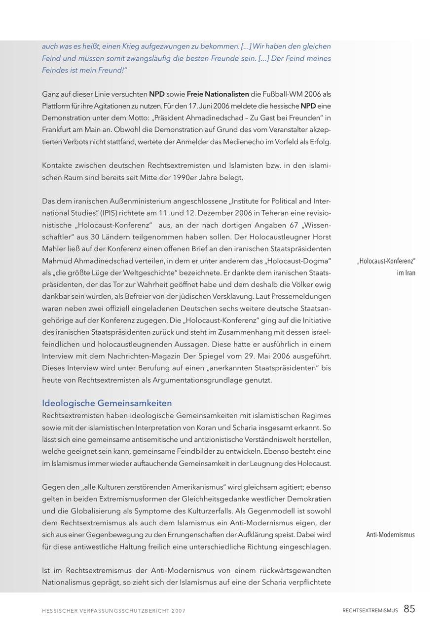 Seite 85 des Verfassungsschutzbericht 2007 Hessen