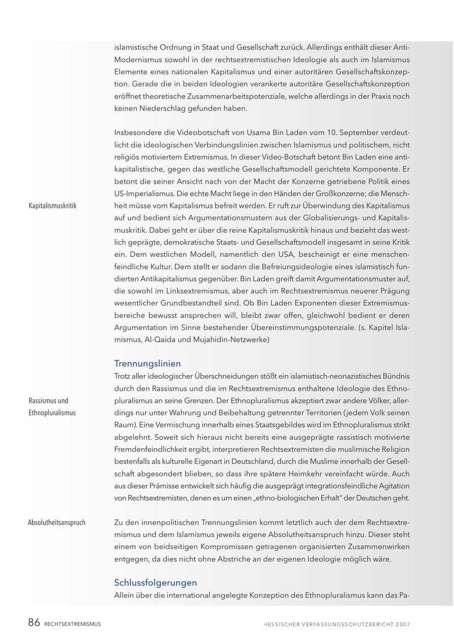 Seite 86 des Verfassungsschutzbericht 2007 Hessen
