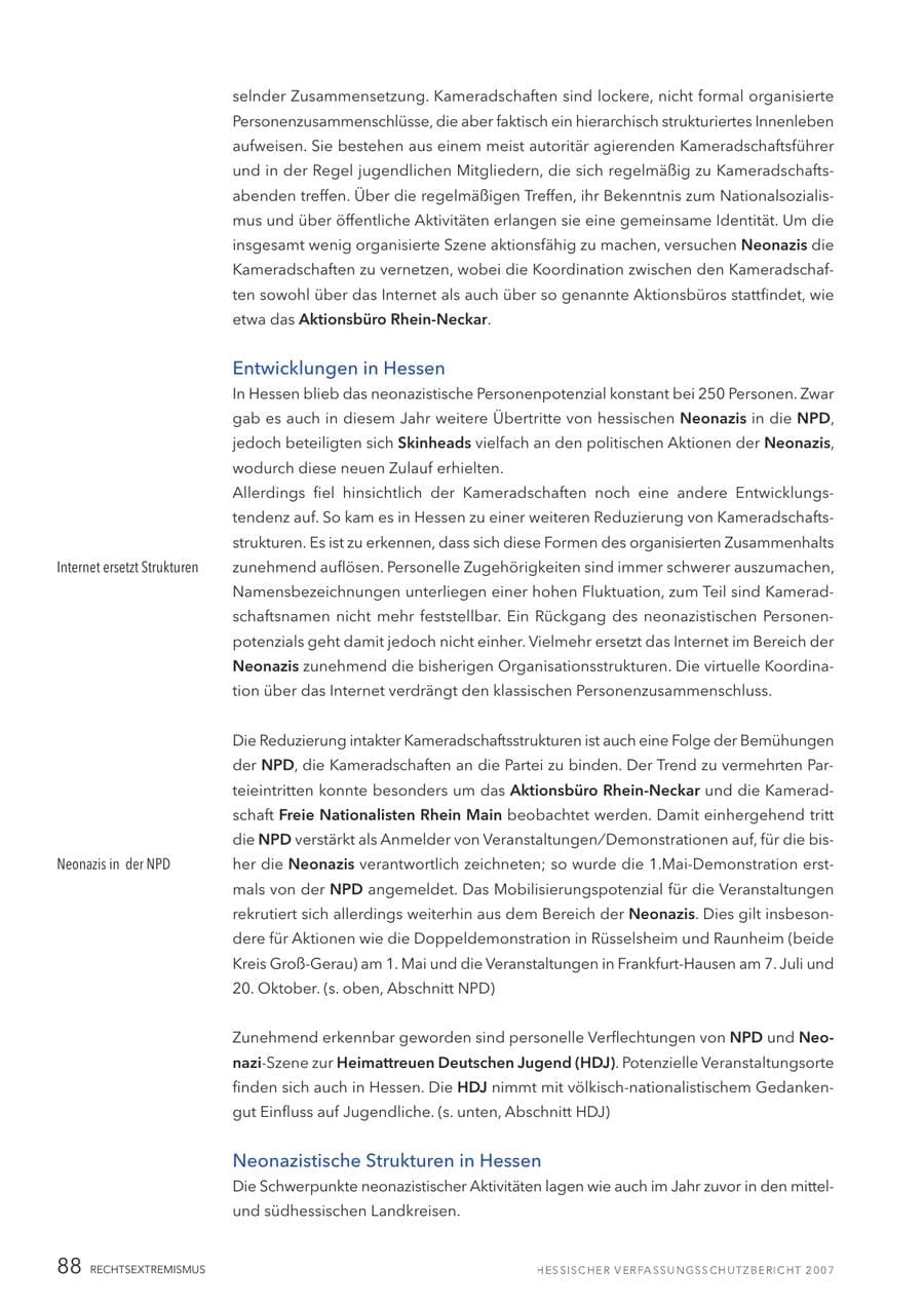 Seite 88 des Verfassungsschutzbericht 2007 Hessen