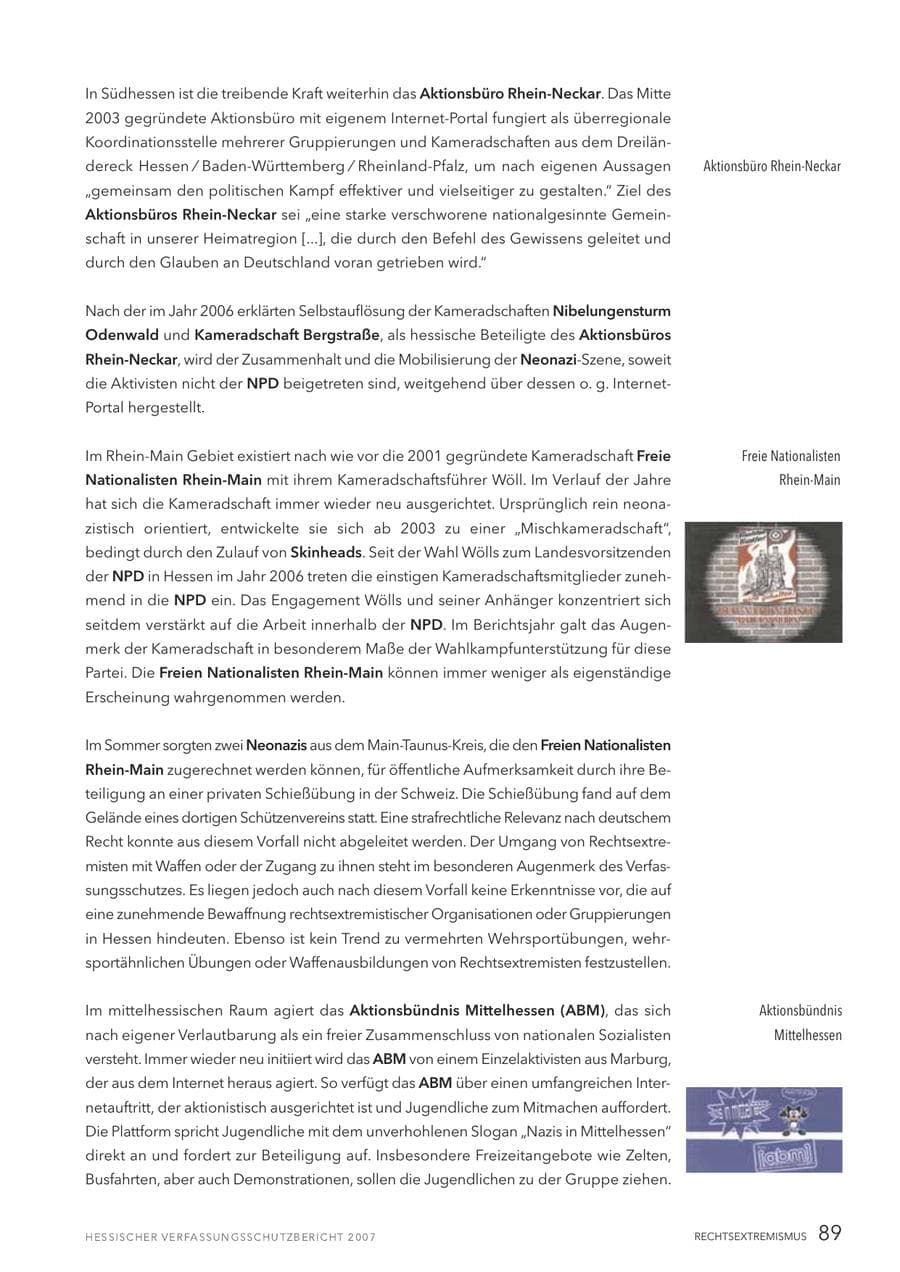Seite 89 des Verfassungsschutzbericht 2007 Hessen