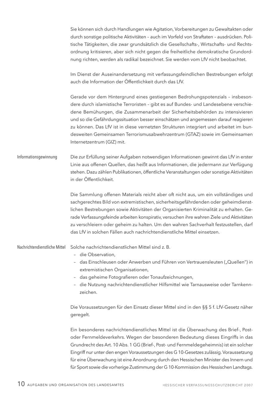 Seite 10 des Verfassungsschutzbericht 2007 Hessen