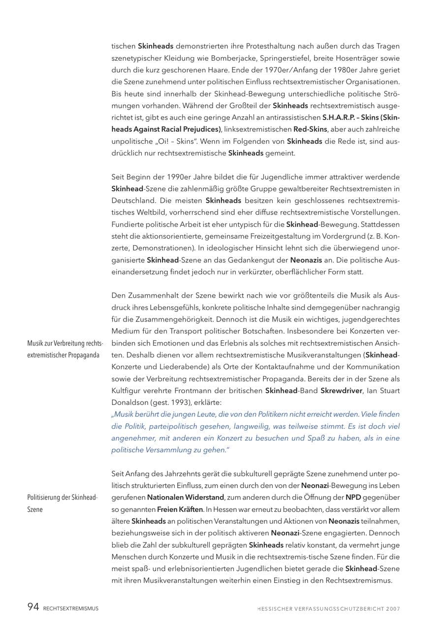 Seite 94 des Verfassungsschutzbericht 2007 Hessen