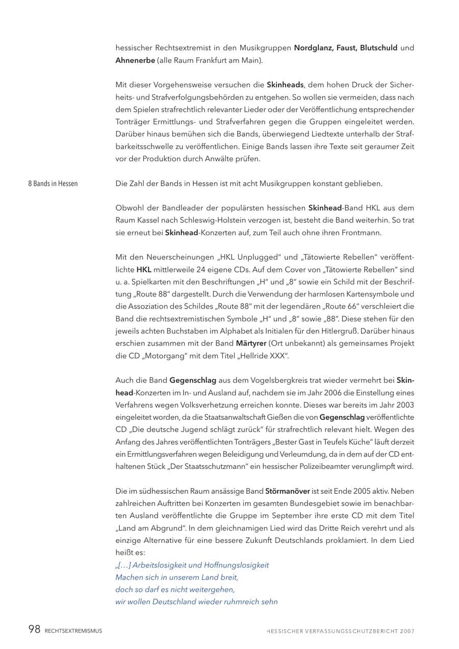 Seite 98 des Verfassungsschutzbericht 2007 Hessen