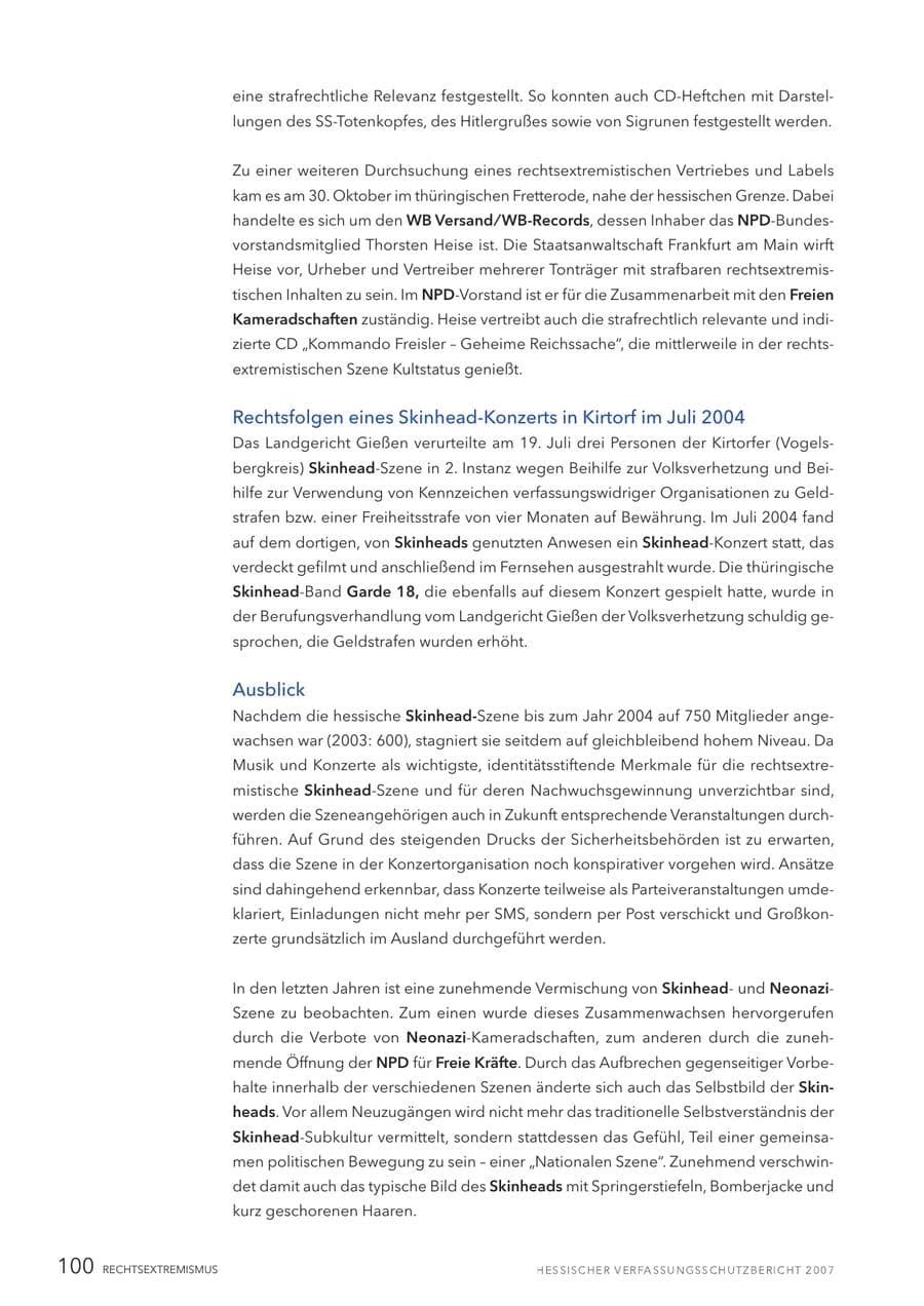 Seite 100 des Verfassungsschutzbericht 2007 Hessen