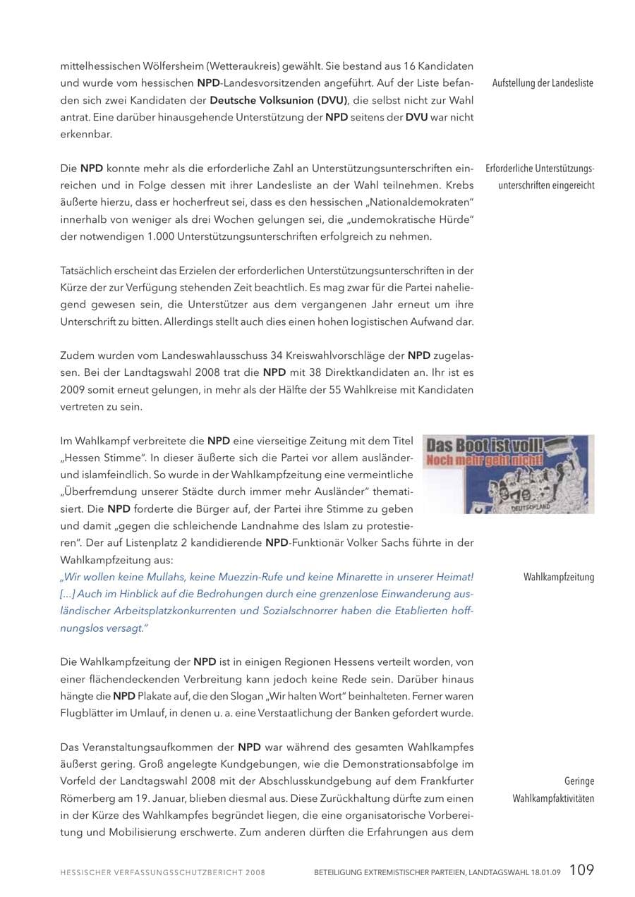 Seite 110 des Verfassungsschutzbericht 2008 Hessen