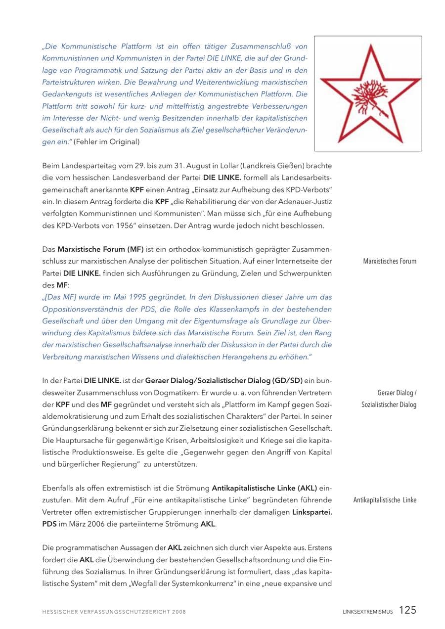 Seite 126 des Verfassungsschutzbericht 2008 Hessen