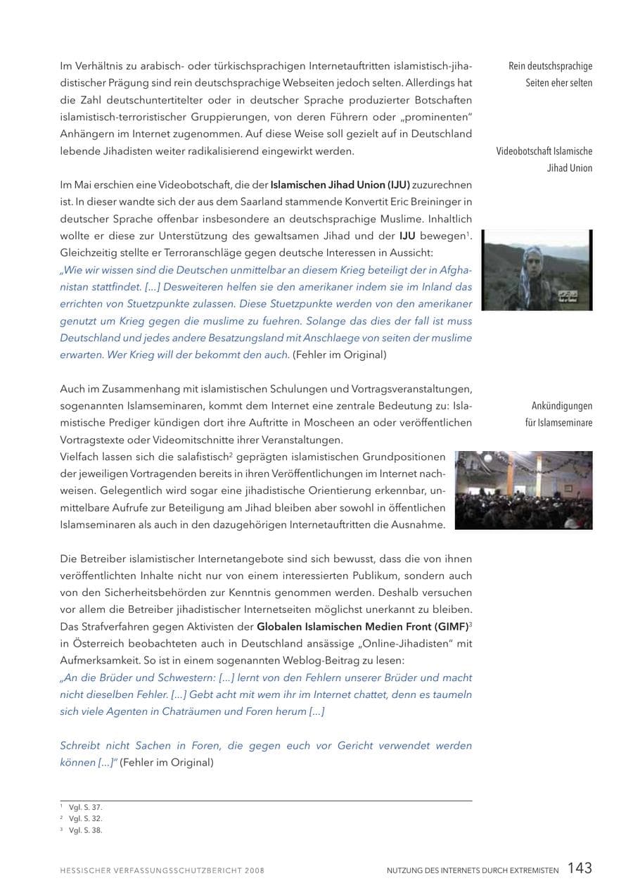 Seite 144 des Verfassungsschutzbericht 2008 Hessen