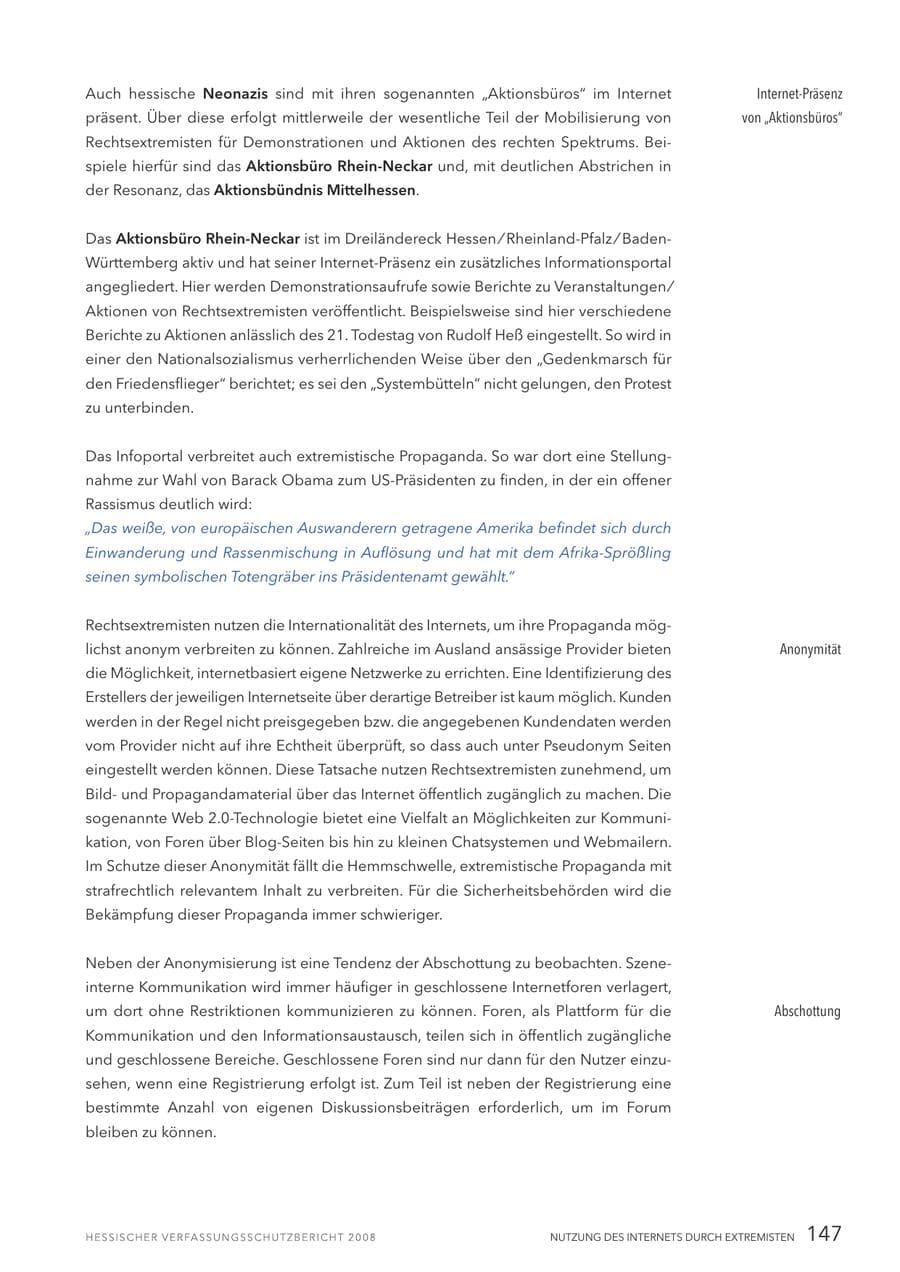 Seite 148 des Verfassungsschutzbericht 2008 Hessen