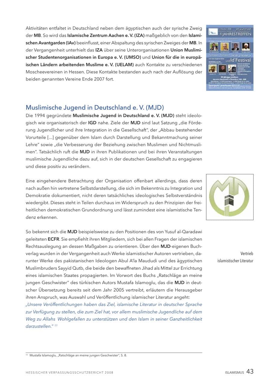 Seite 44 des Verfassungsschutzbericht 2008 Hessen