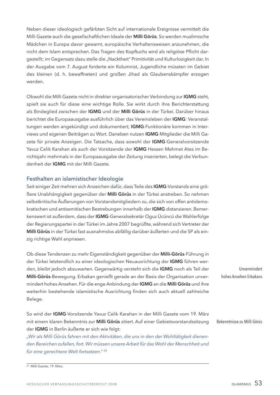 Seite 54 des Verfassungsschutzbericht 2008 Hessen