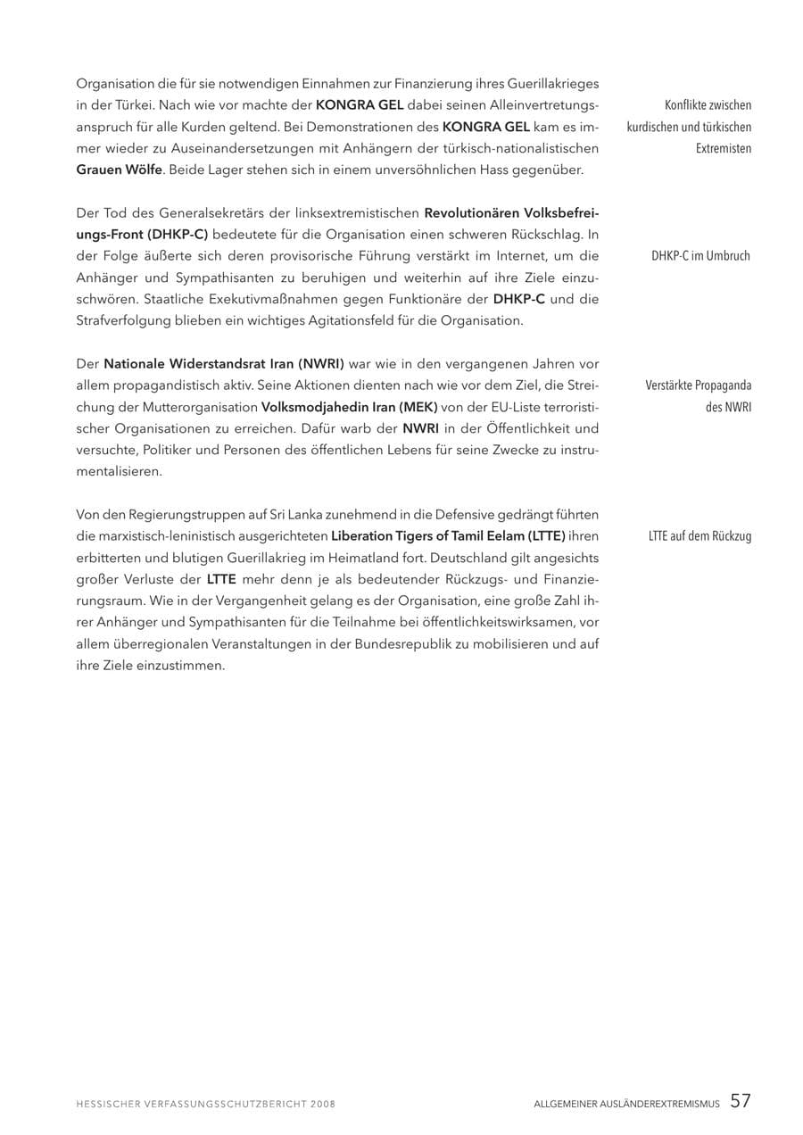 Seite 58 des Verfassungsschutzbericht 2008 Hessen