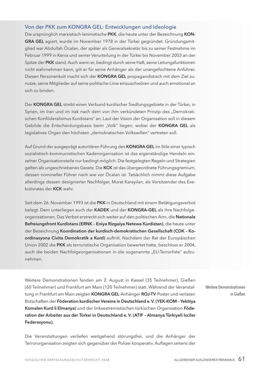 Seite 62 des Verfassungsschutzbericht 2008 Hessen