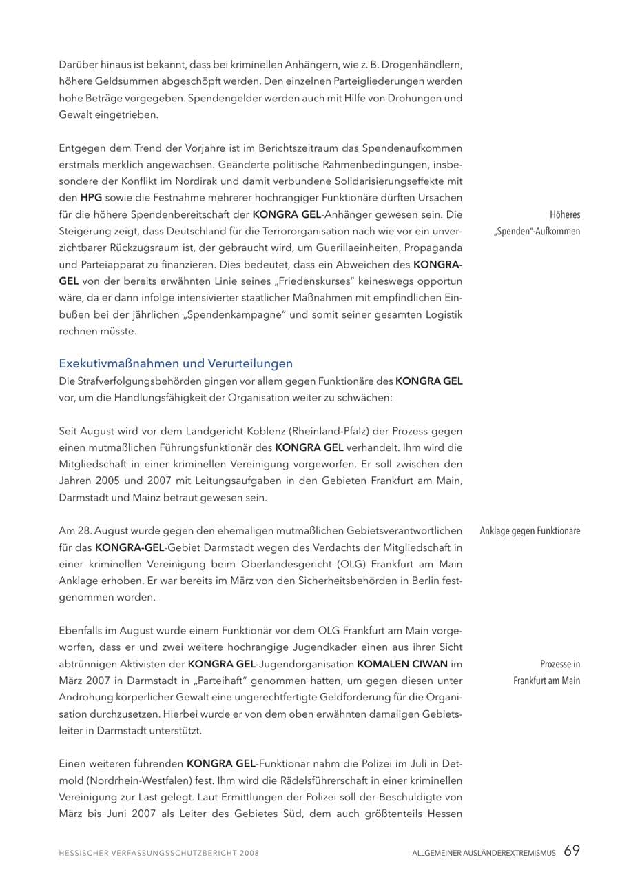 Seite 70 des Verfassungsschutzbericht 2008 Hessen