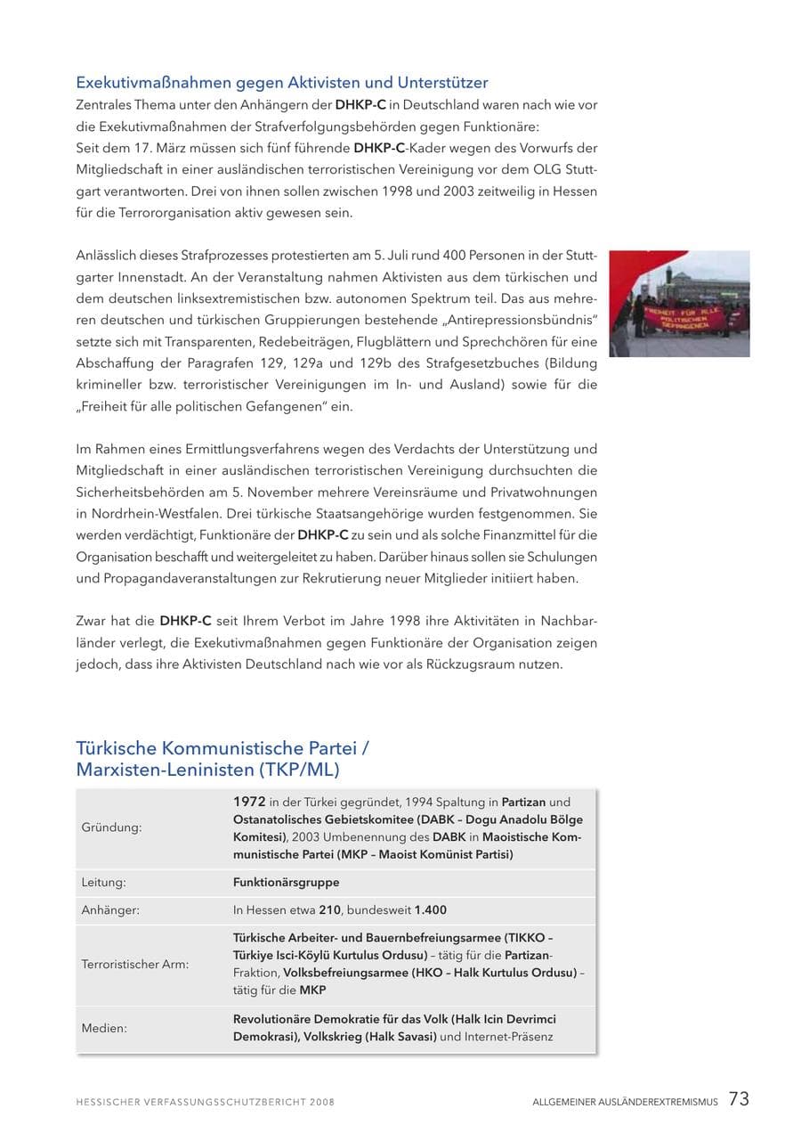 Seite 74 des Verfassungsschutzbericht 2008 Hessen