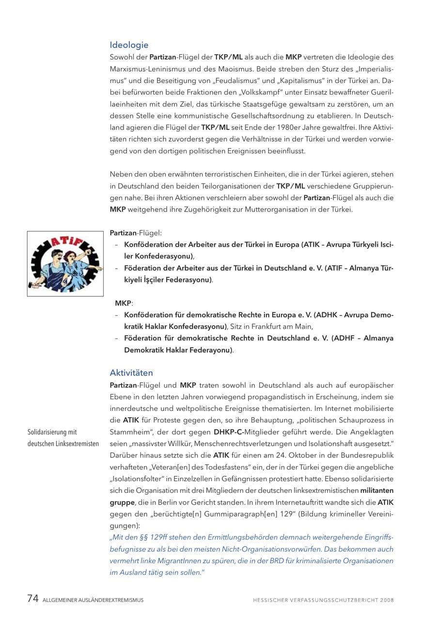Seite 75 des Verfassungsschutzbericht 2008 Hessen