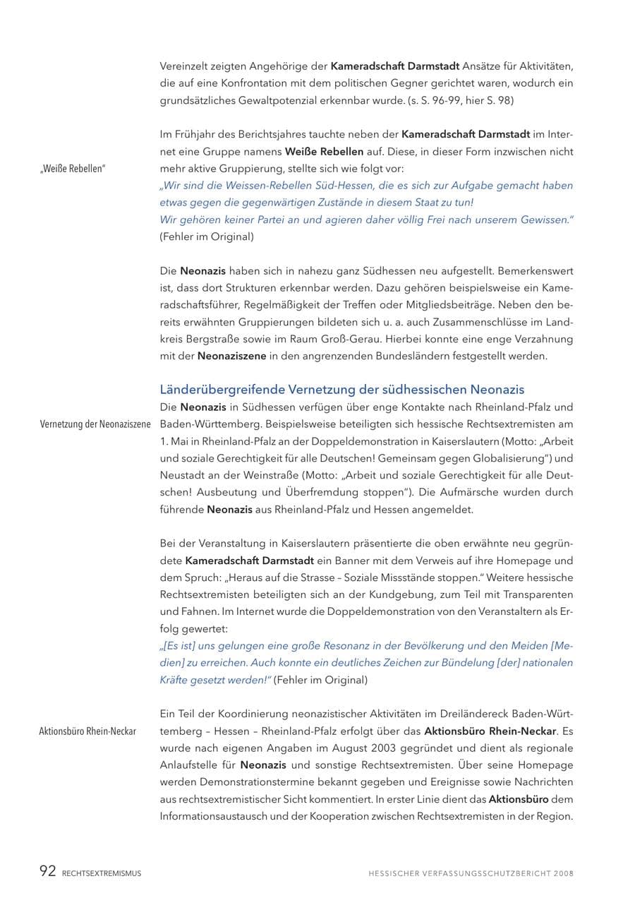 Seite 93 des Verfassungsschutzbericht 2008 Hessen