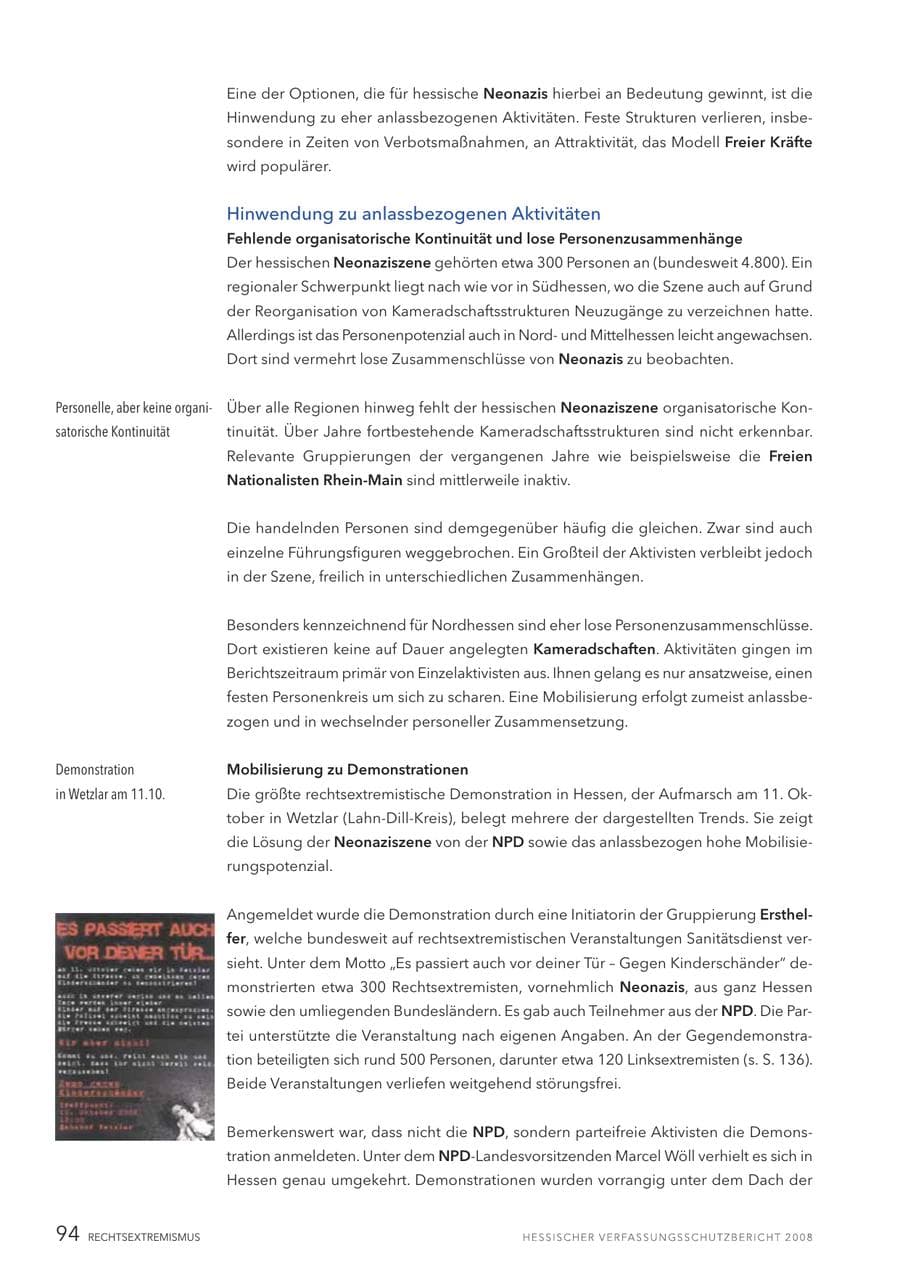 Seite 95 des Verfassungsschutzbericht 2008 Hessen