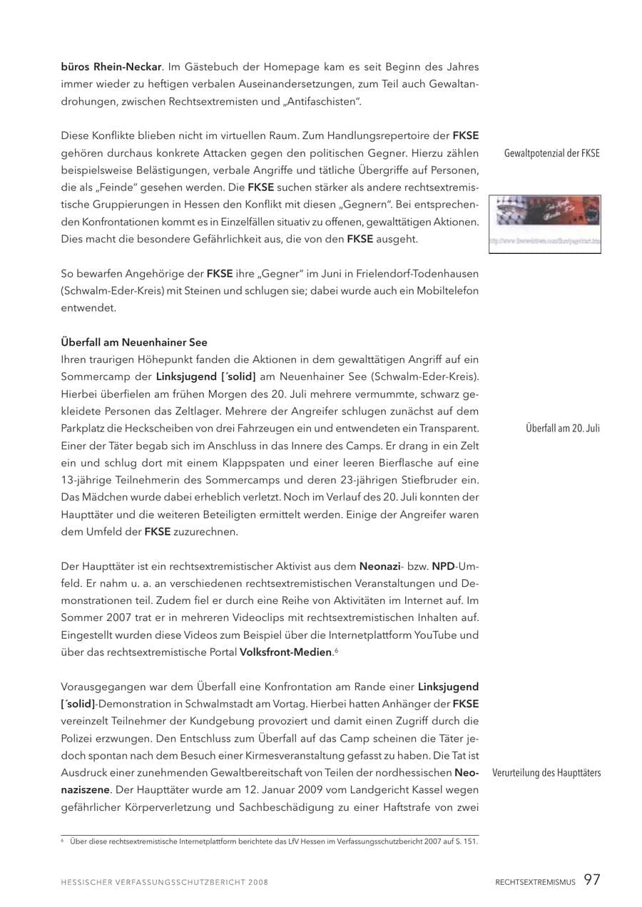 Seite 98 des Verfassungsschutzbericht 2008 Hessen