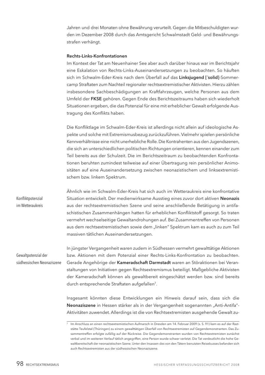 Seite 99 des Verfassungsschutzbericht 2008 Hessen