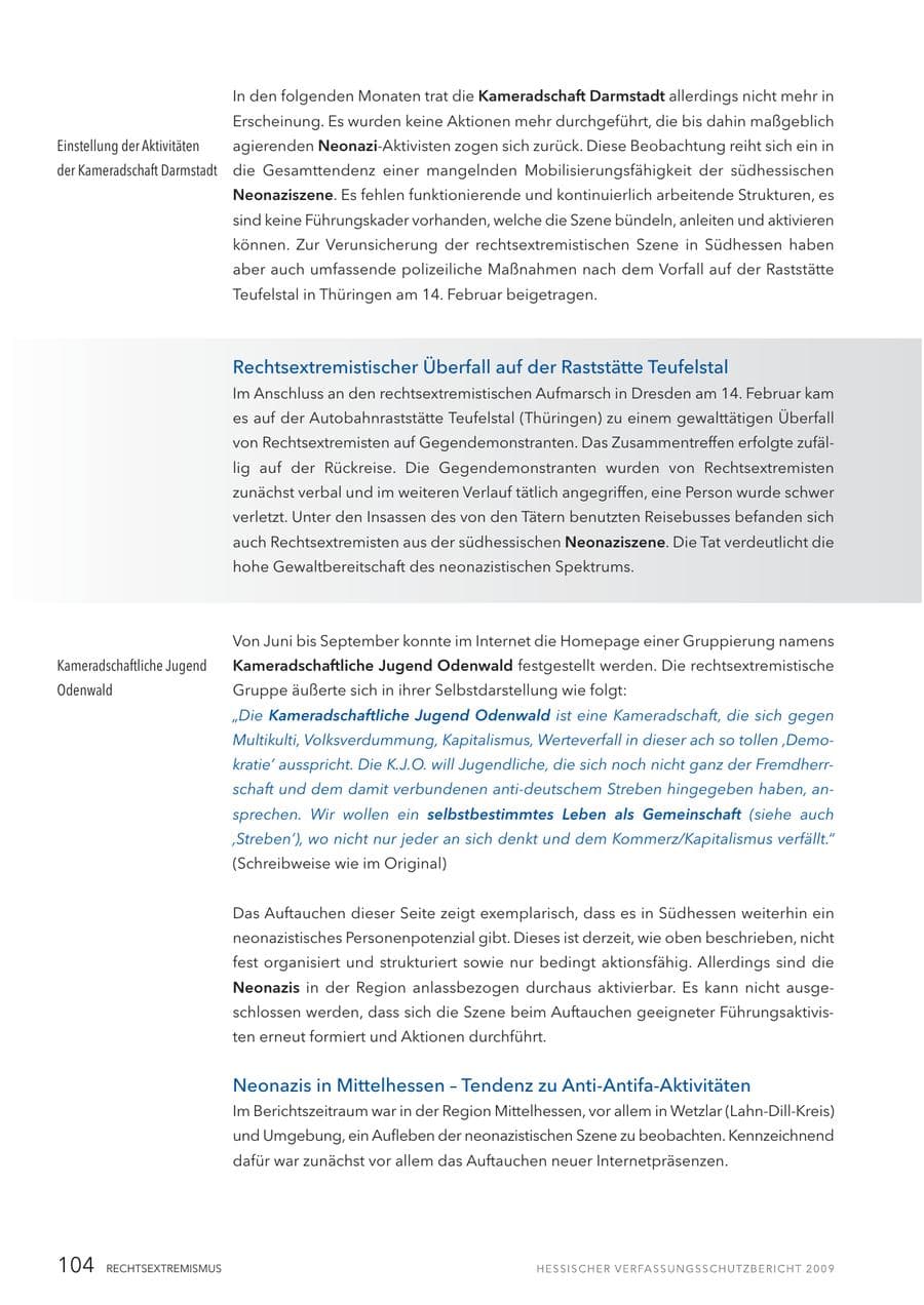 Seite 105 des Verfassungsschutzbericht 2009 Hessen