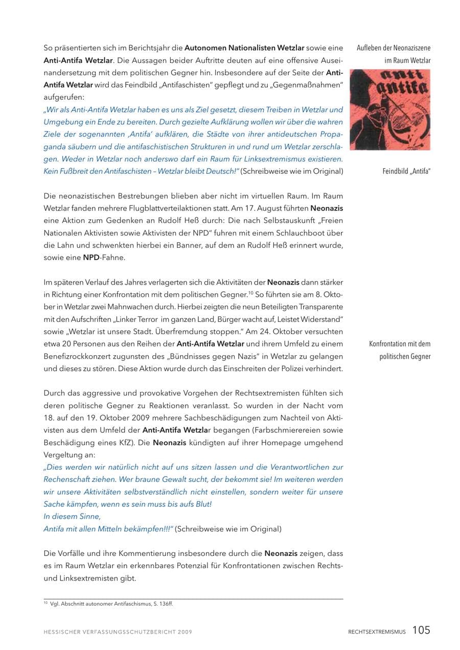 Seite 106 des Verfassungsschutzbericht 2009 Hessen