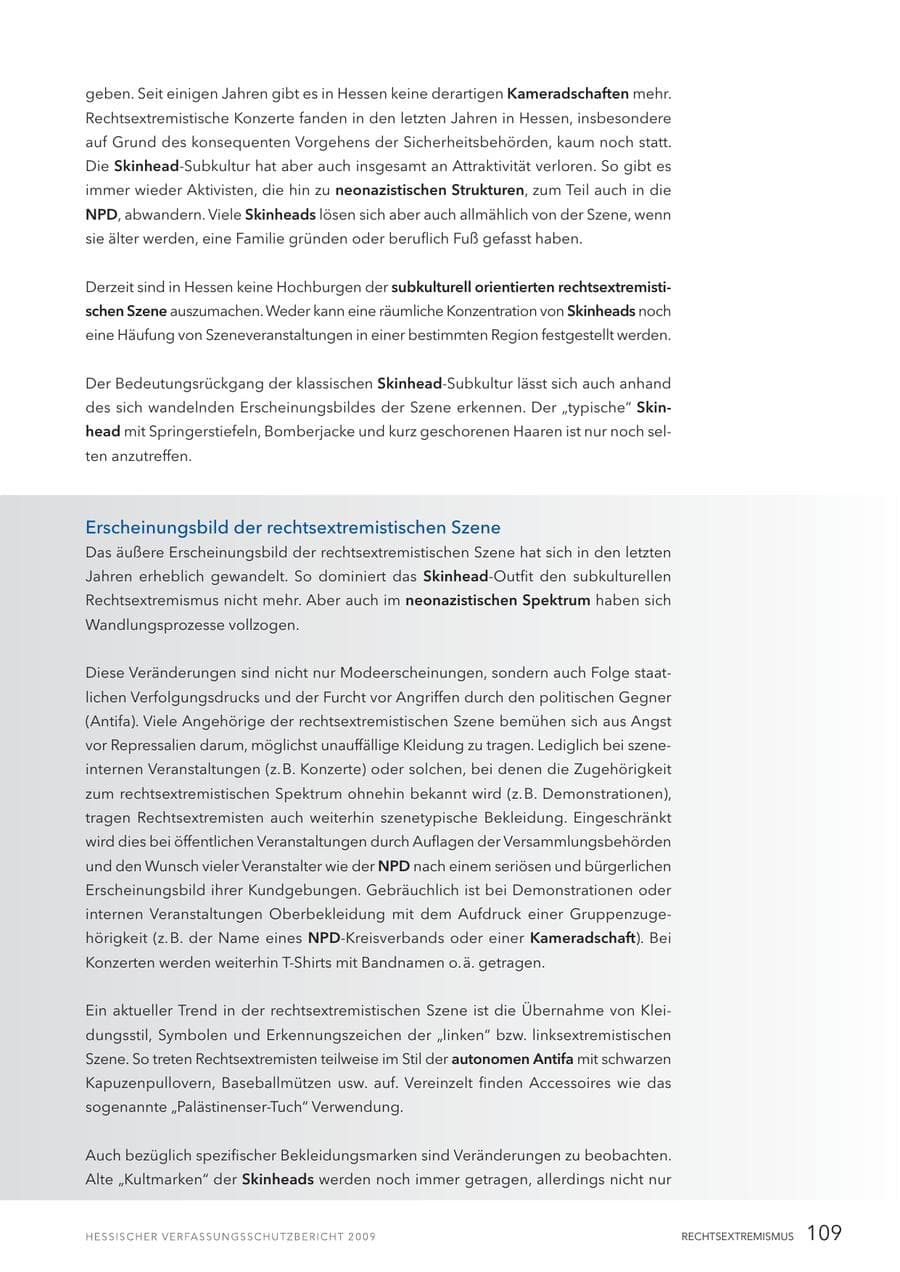 Seite 110 des Verfassungsschutzbericht 2009 Hessen