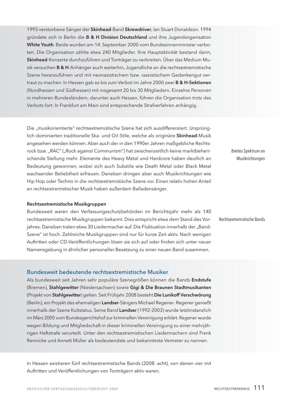 Seite 112 des Verfassungsschutzbericht 2009 Hessen
