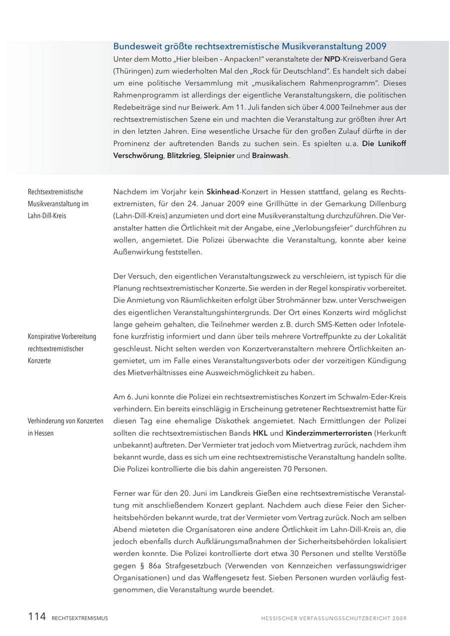 Seite 115 des Verfassungsschutzbericht 2009 Hessen