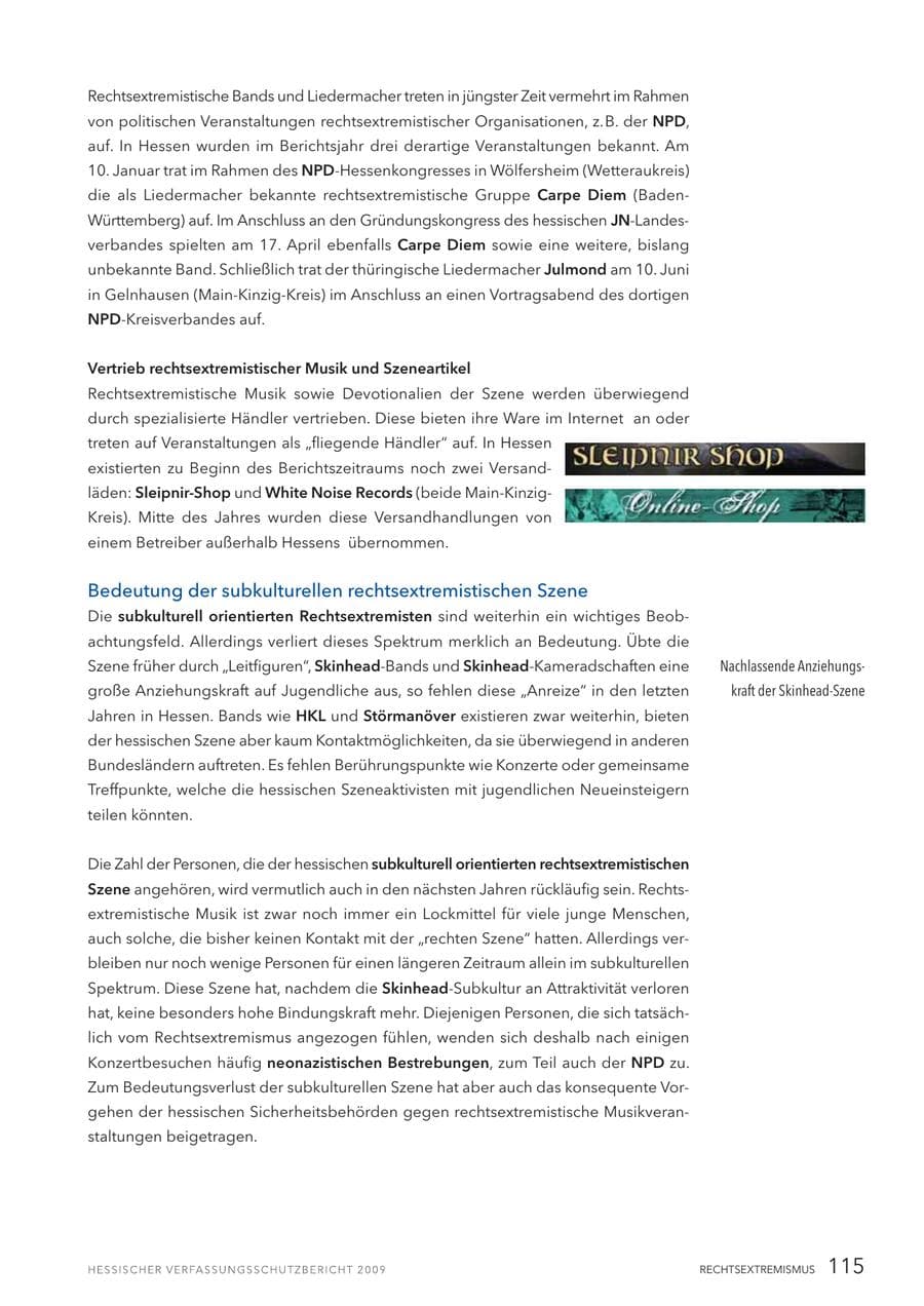 Seite 116 des Verfassungsschutzbericht 2009 Hessen