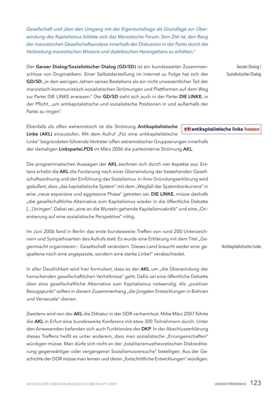 Seite 124 des Verfassungsschutzbericht 2009 Hessen