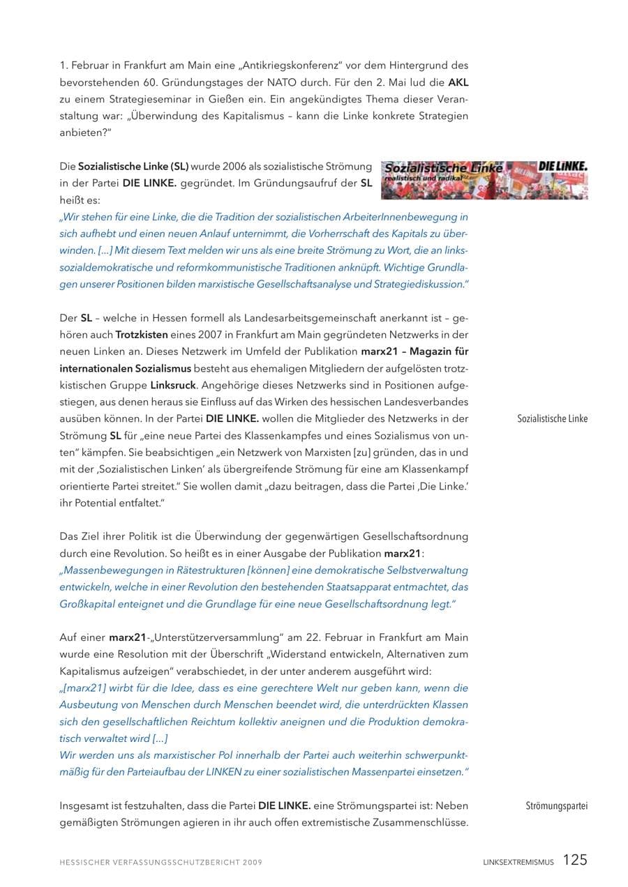 Seite 126 des Verfassungsschutzbericht 2009 Hessen