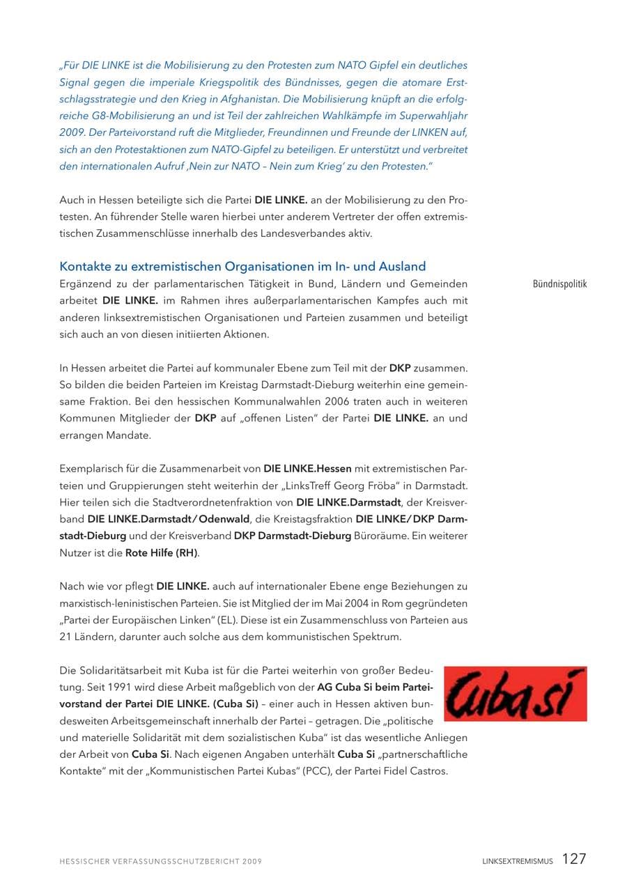 Seite 128 des Verfassungsschutzbericht 2009 Hessen