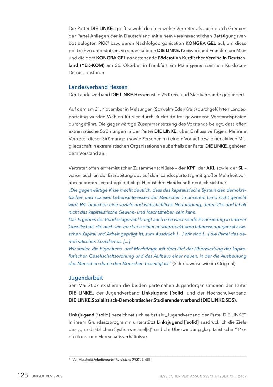 Seite 129 des Verfassungsschutzbericht 2009 Hessen