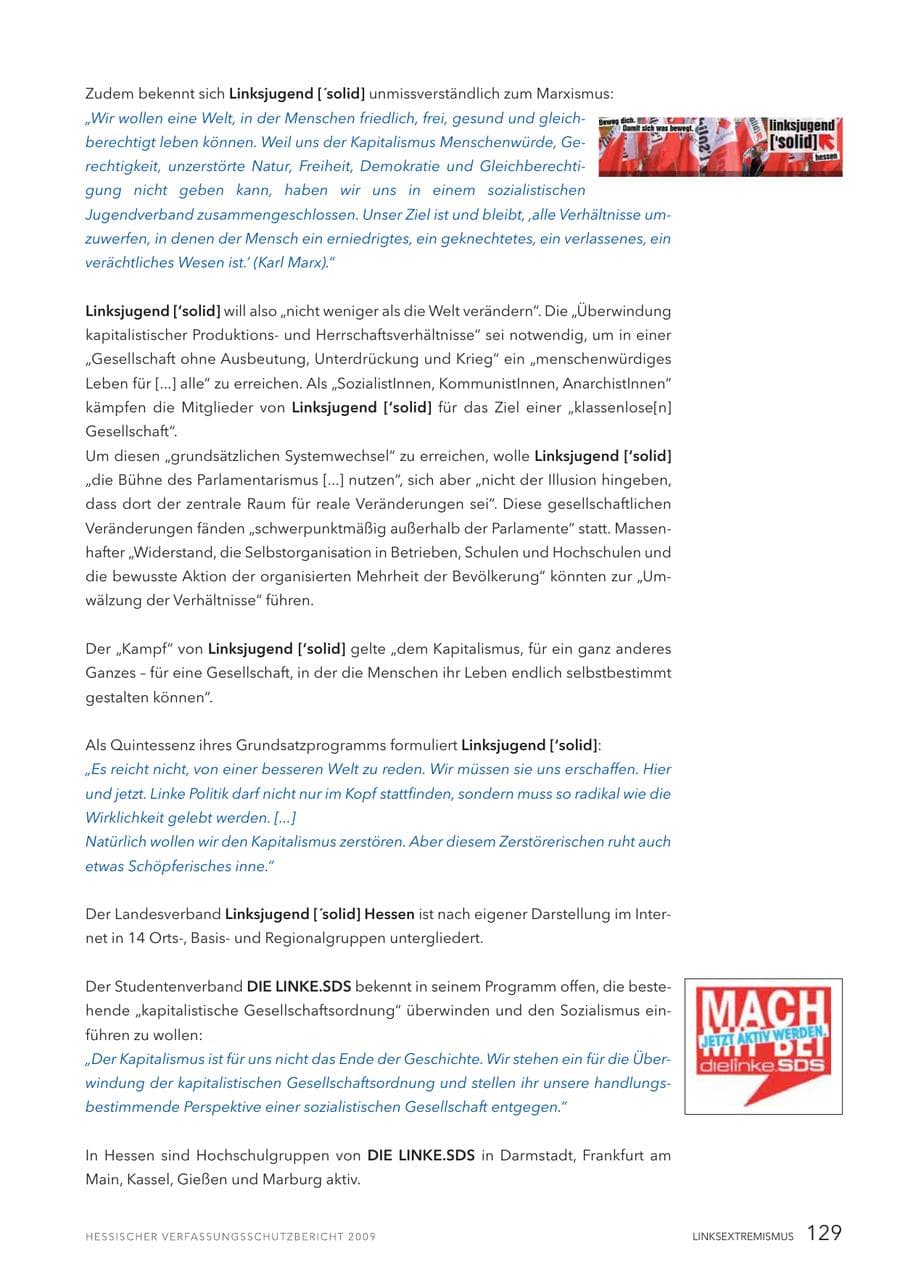 Seite 130 des Verfassungsschutzbericht 2009 Hessen