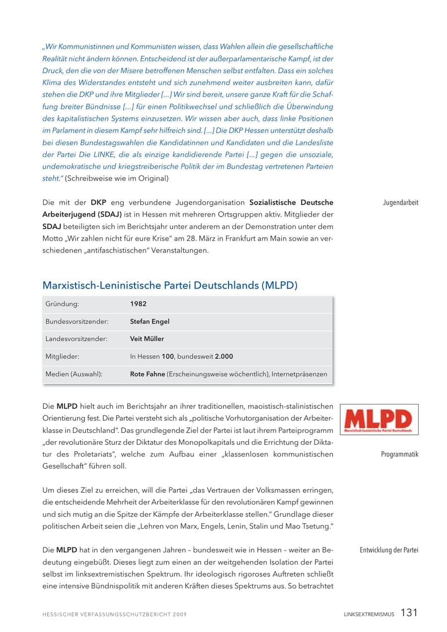 Seite 132 des Verfassungsschutzbericht 2009 Hessen