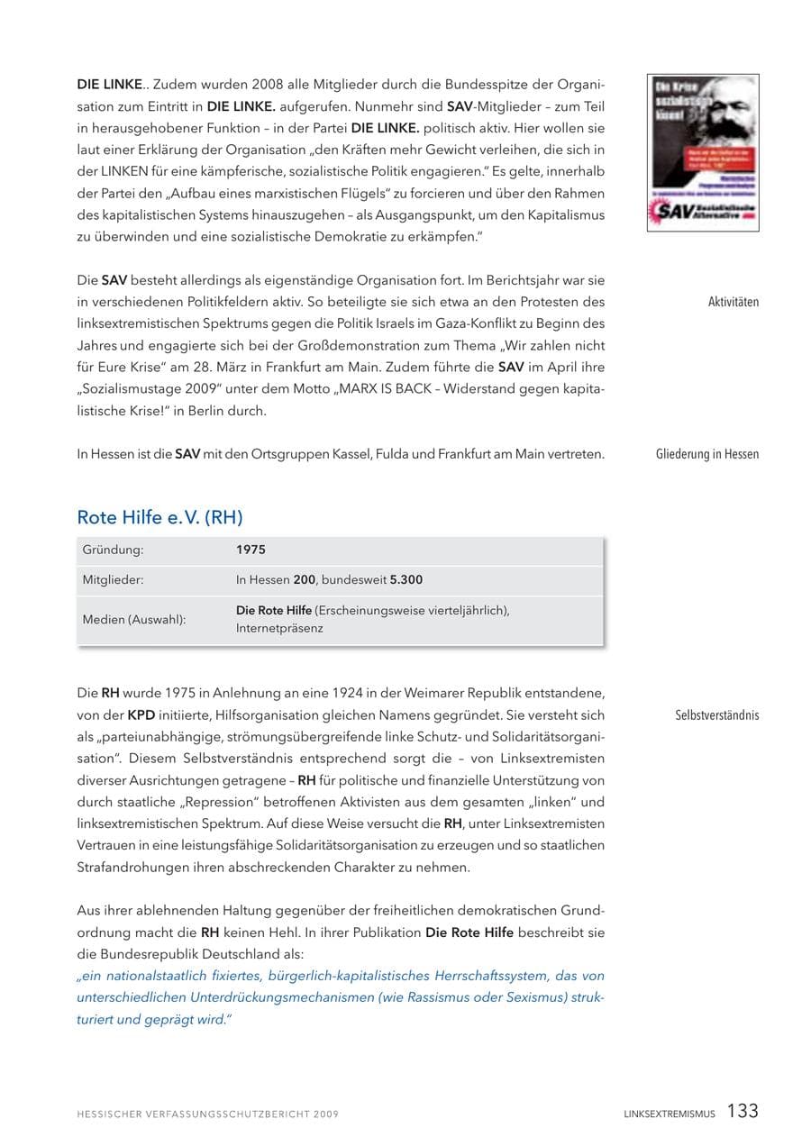 Seite 134 des Verfassungsschutzbericht 2009 Hessen