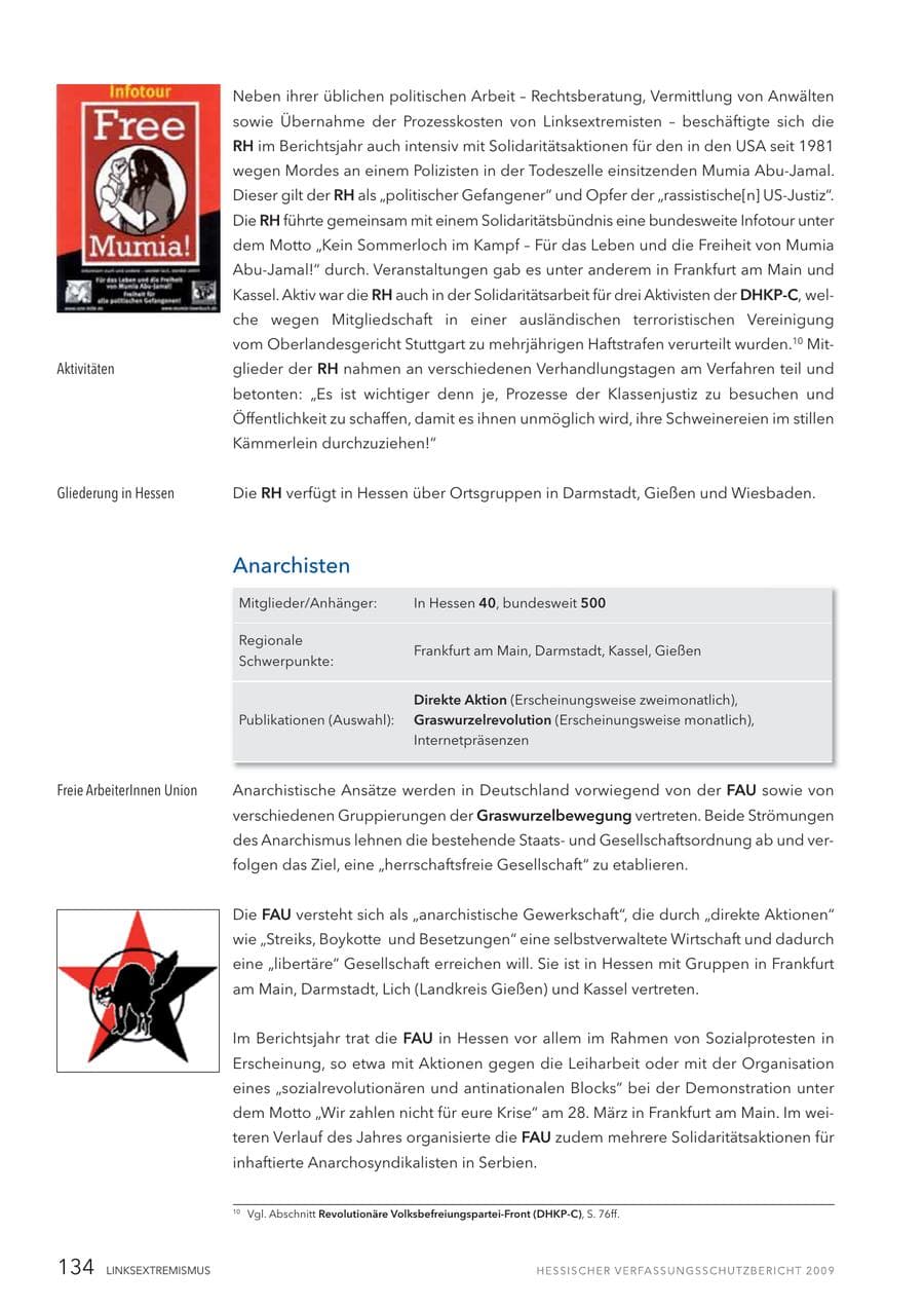 Seite 135 des Verfassungsschutzbericht 2009 Hessen