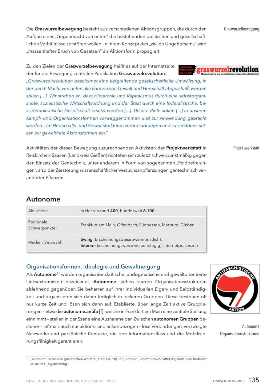 Seite 136 des Verfassungsschutzbericht 2009 Hessen